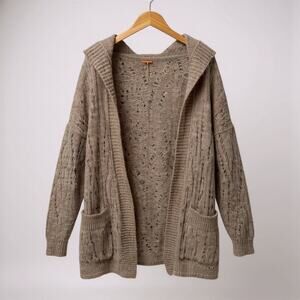 Free People Open Cardigan Size Small Alpaca Blend Sweater Hoodie Tan Beige Knit